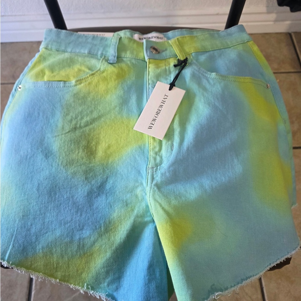 WeWoreWhat Blue and Yellow Jean Shorts